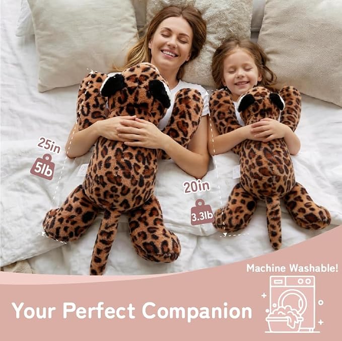 Niuniu Daddy Leopard Weighted Stuffed Animals for Kids & Adults, 25" | 5lb Large Weighted Plushies Pillow for Sleeping and Calming, Cute Lying Toy Huggable Gift for Everyday Comfort