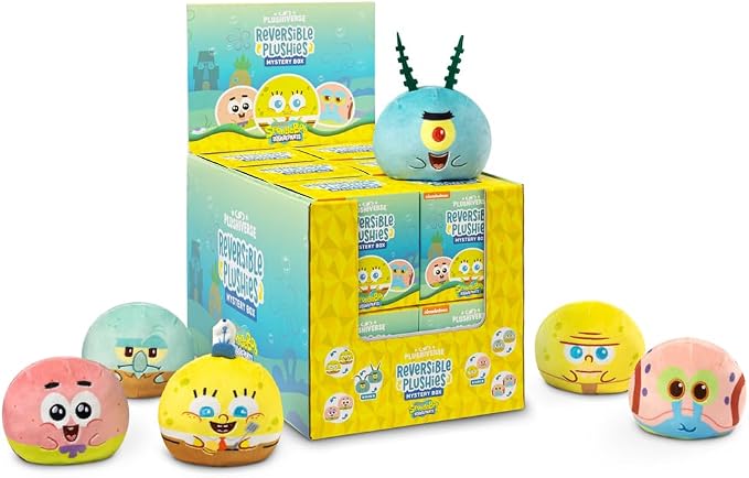 TeeTurtle Spongebob Squarepants Series Reversible Plushie Mystery Box - 3-Inch Mini Two-Sided Blind Box Plush with Embroidered Details - Cute Collectible Surprise Toy for Kids, Teens, and Adults
