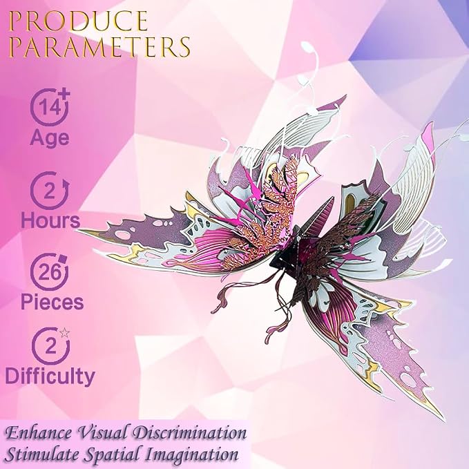 3D Metal Puzzles for Adults,Butterfly Model Building Kits,Cute Insect Design,Brain Teaser Puzzle,DIY Mechanical Assembly Kit Creative Ornament Suitable for Home Decor Art Craft (Purple)