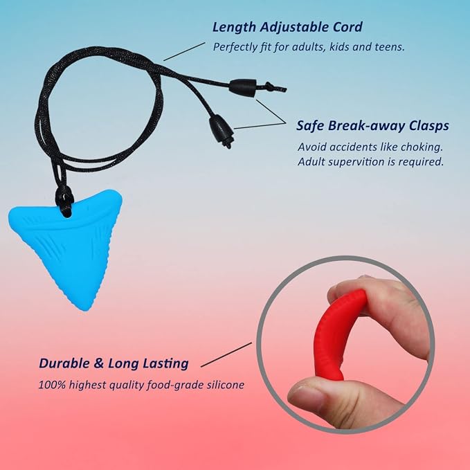 Sensory Chew Necklaces for Kids, Shark Tooth Silicone Chewy Necklace 6 Pack for Autism/ADHD/SPD, Autism Sensory Toys Reduce Chewing Fidgeting for Boys Girls Adults Chewer