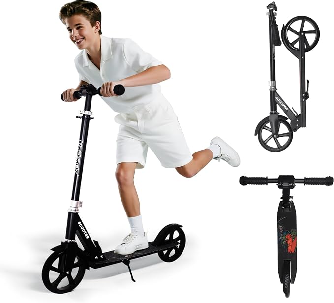 Nattork Scooter for Kids 6+, Teens & Adults - Max Load 220LB, Foldable, Lightweight, Adjustable Height, 8-Inch Wheels Kick Scooter for Boys Girls