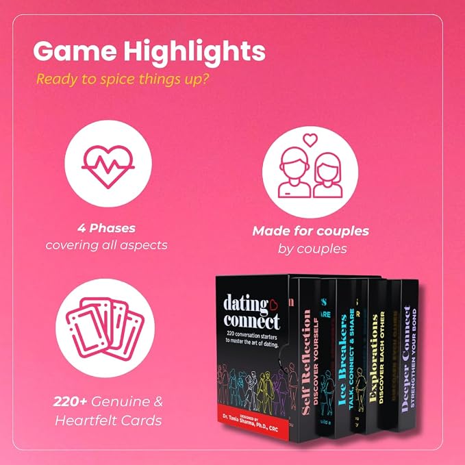 Life Sutra Dating Connect - 220 Conversation Cards for Couples - Card Games for Adults - 4 Dating Phases to Build Strong Relationships - Developed by US Based Psychologist