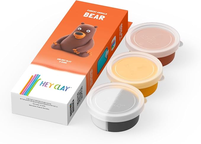 HEY CLAY Forest Animals - Claymate Bear - Air Dry Clay Kit 3 cans and Sculpting Tools with Fun Interactive Instructions App