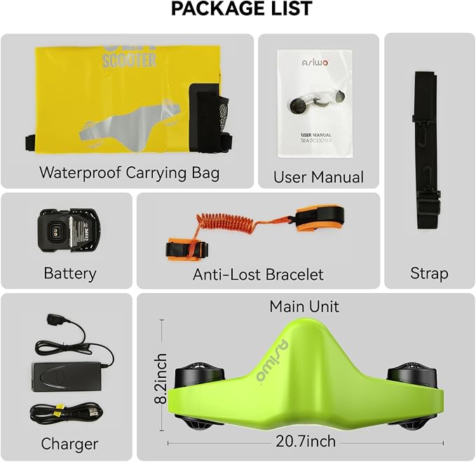 Asiwo Underwater Scooter, Sea Scooter Dual Motors with Action Camera Mount for Kids/Adults, Water Scooter 40M Waterproof for Scuba Diving Snorkeling Pool Sea Adventures