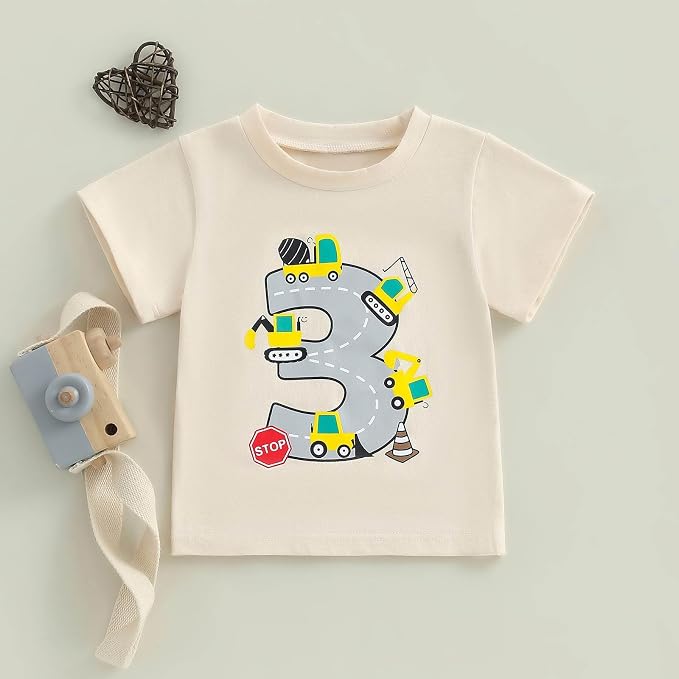 1-4 Year Old Toddler Boy Birthday Shirt Cute Cartoon Animal Print 1st/2nd/3rd/4th Birthday T-Shirt