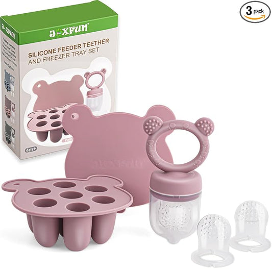 Silicone Baby Fruit Food Feeder & Mini Freezer Nibble Tray, Breastmilk Popsicle Molds for Baby Teething Relief, BPA Free Silicone Teething Toys Feeder for Safe Infant Self Feeding, Extra Food Pouches