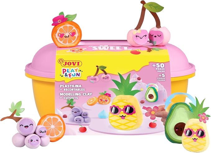 Jovi - Play&Fun Sweet, Fruit Character kit for Children with Modeling Clay | Includes Cutouts, 24 Non-Drying Clay Sticks and Tools to Create Fruit Characters, DIY Art for Kids