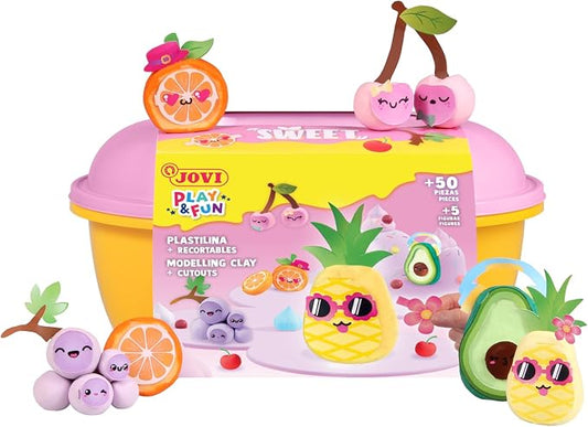 Jovi - Play&Fun Sweet, Fruit Character kit for Children with Modeling Clay | Includes Cutouts, 24 Non-Drying Clay Sticks and Tools to Create Fruit Characters, DIY Art for Kids
