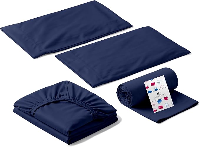 Full XL Size Sheets Set, 4-Piece Premium Egyptian Long-Staple 100% Cotton Bedding Set, Single-Ply Luxury Sateen Weave Hotel Quality Sheets, Soft & Breathable, 15” Deep Pockets, Navy Blue