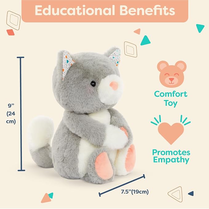 B. toys – 12-Inch Plush Cat – Stuffed Animal – Super Soft Kitten – Gray & White – 12-Inch – Washable – Baby, Toddler, Kids – Happyhues – Cloudy Cosmo – 0+ Months