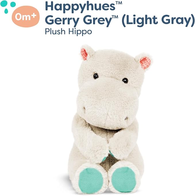 B. toys – 12-Inch Plush Hippo – Stuffed Animal – Soft & Gray Hippopotamus Toy – Washable Toys for Baby, Toddler, Kids – Happyhues – Garry Grey Hippo – 0 Months, Gray,Grey