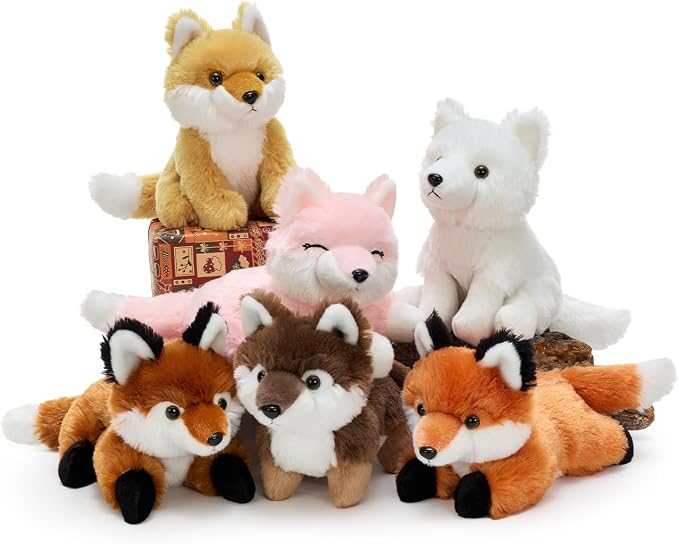 Tezituor 6 Pack Fox Stuffed Animals, 8 Inch Stuffed Fox Plush Toys Bulk, Assorted Color Mini Fox Plushies for Kids, Toddlers, Birthday Party Favors, Nursery Decor