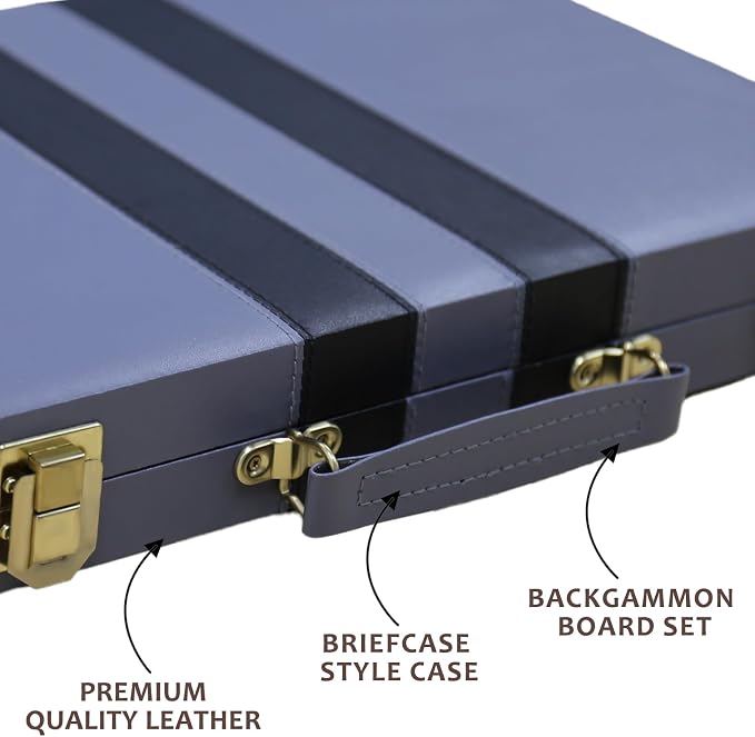 Backgammon Set - Classic Board Game with Premium PU Leather Case - Portable Travel Strategy Backgammon Game Set for Adults, Kids Family Game Night, Vacation & Gifts (11inch Small, Gray)