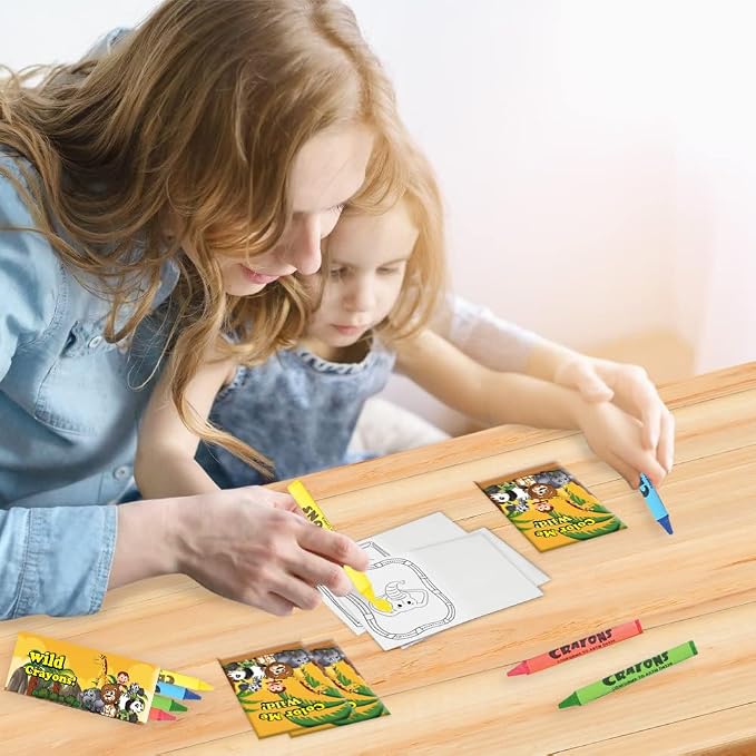 ArtCreativity 12 Pack Zoo Animal Mini Coloring Books for Kids with 12 Crayon Packs – Jungle Safari Party Favors, Wild One Birthday goodie bags stuffers, Classroom Prizes, Activity Set for Toddlers