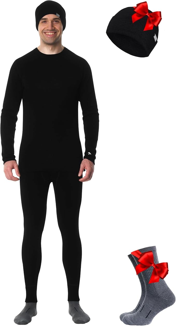 Merino.tech Merino Wool Base Layer Mens Set - Heavyweight, Midweight, Lite Merino Wool Thermal Underwear For Men Top, Bottom