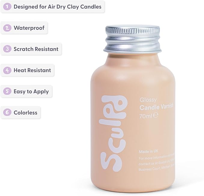 Sculpd Glossy Clear Coat Candle-Making Acrylic Varnish for Acrylic Painting - Colorless Scratch Resistant High Gloss Varnish for Clay Candles & Pottery - Air Dry Clay Glaze Sealer, 70ml