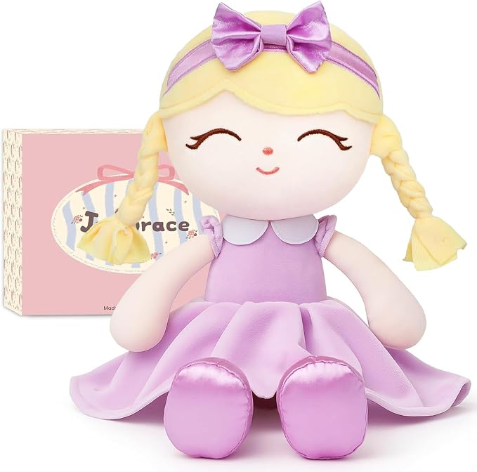 Soft Baby Doll Toys 16inch, Baby Rag Doll for One Year Old Girl Birthday Gift,Princess Style Plush Toys for Toddler Kids Infants (Purple)