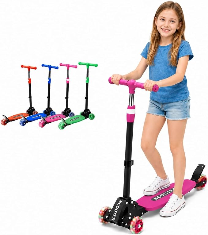 Kick Scooter for Kids Ages 6-12, Stable 3 Wheel Kids Scooter with LED Light-Up Wheels, 3 Adjustable Heights, Lean-to-Steer, Foldable, 6" Extra Wide Deck for Boys and Girls Gifts