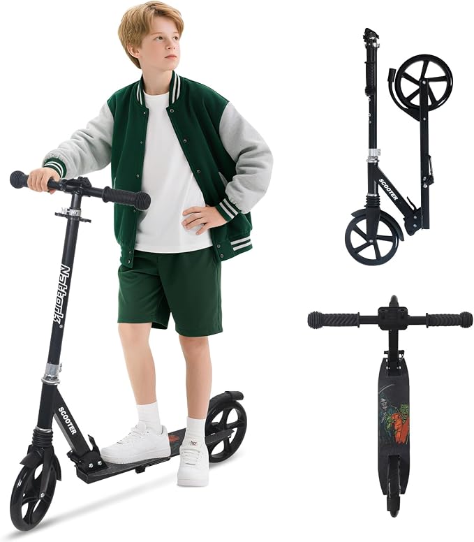 Nattork Kick Scooter for Kids 6+ Years Teens Adults - 220LB Weight Capacity, Front Shock Absorber and Adjustable Handlebar - Smooth Ride with 8" Sturdy Wheels, Ideal for Outdoor Sports