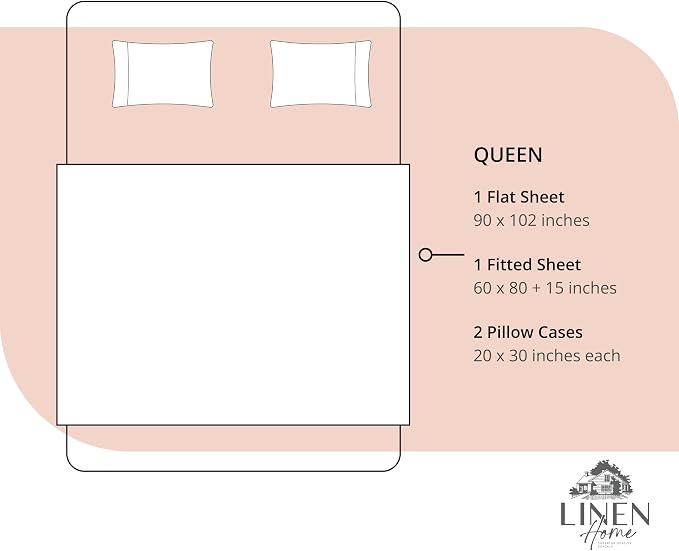 Linen Home 100% Cotton Percale Sheets Queen Size, Tropical Peach, Deep Pocket, 4 Pieces Set- 1 Flat, 1 Fitted and 2 Pillowcases, Crisp Cool and Long Staple Strong Bed Linen