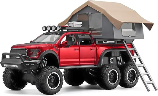 OANMYJJO Toy Trucks for Boys Age 4-7,Trucks for Kids F150 Diecast Truck,Model F150 Pickup Truck with Sightseeing Cabin,Pull Back Cars with Light and Sound,Trucks for Kids Ages 4-8（Red）