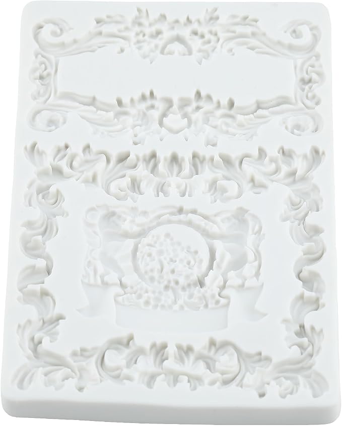 Baroque Curlicues Scroll Lace Relief Polymer Clay Mold Baroque Relief Lace Filigree Silicone Molds for DIY Craft Epoxy Resin Casting Polymer Clay Crafts Air Dry Jewelry Making
