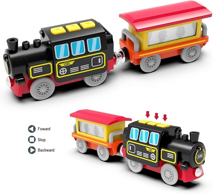 TOPLIVING Battery Operated Locomotive Train for Wooden Track, Remote Control Train with Magnetic Connection, Motorized Trains for Toddlers, Compatible with Thomas, Brio, Chuggington