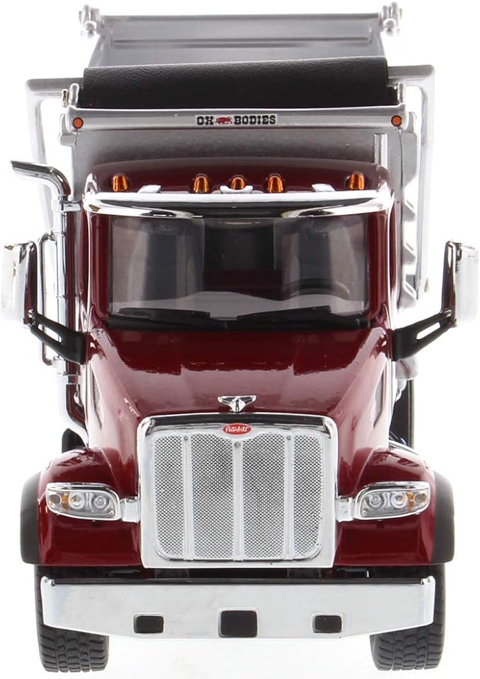 Diecast Masters Peterbilt Model 567 Dump Truck - Metallic Red | Tandem with Pusher Axle PACCAR Engine, Ox Bodies Stampede Cab 1:50 Scale Semi Trucks 71077