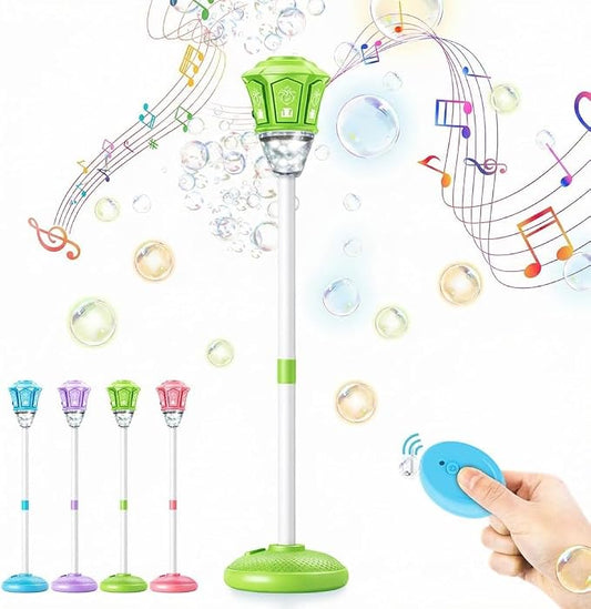 Automatic Bubble Machine - 2026 Adjustable Height Standing Bubble Blower with LED Lights & Music, Electric Bubble Maker for Birthday Party Wedding Outdoor Indoor Activities (Green)