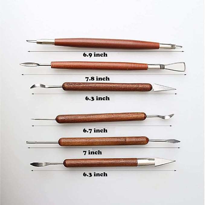 S & E TEACHER'S EDITION 6 Pcs Pottery & Clay Sculpting Tools, Double-Sided, Smooth Wooden Handles.