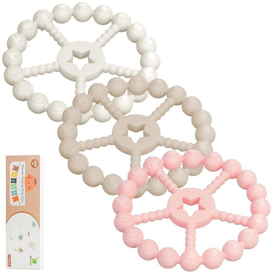 Baby Teething Toys 3-12 Months - Loviomad 3 Pack Ring Teether Baby Toys, Newborn Infant Essentials, Food Grade Silicone Teething Toys for Babies 6-12 Months, Shower Gifts Teething Relief (Girl/Boy)
