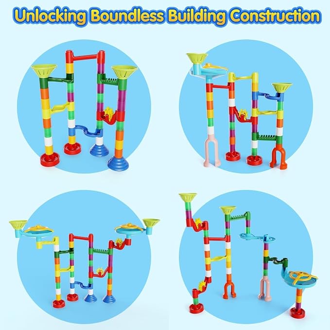 Ifollower Marble Run Kit, 110pcs Marble Maze Game Construction Building Toys for Kids, Marble Track Race Set STEM Learning Toys Gift for Boys Girls 3 4 5 6 7 8 9 10+, 8105