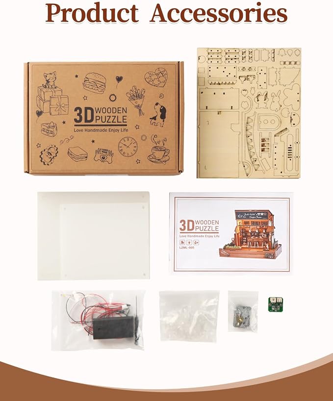 DIY Miniature House Kit Coffee Shop, DIY Miniature Dollhouse Kit with LED Music Light for Room Bookshelf Decor, Tiny House Crafts for Adults, Birthday for Men Women Teens