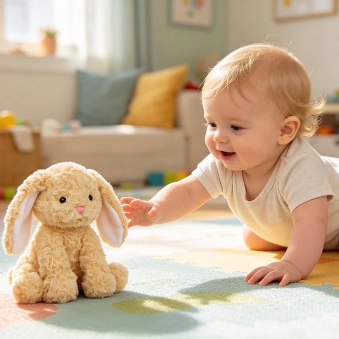 Hopearl Adorable Plush Bunny Toy Floppy Rabbit Ultra Soft Stuffed Animal Holiday Birthday Gift for Boys Girls Kids Toddlers, Brown, 9''
