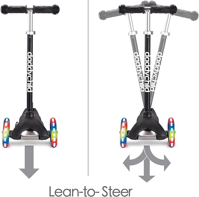 3-Wheel Kick Scooter for Kids Ages 3-8 Lean-to-Steer Toddler Scooter with Extra Wide Light Up Wheels, 4 Adjustable Heights, Foldable Scooters for Boys & Girls, Max Weight 110lbs