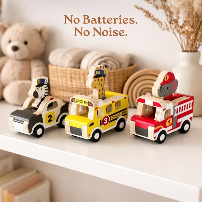 Little Acorn, Wooden Pull Back Cars with Mix & Match Characters | Montessori Toys for 1 & 2 Year Old | Car Toys for Toddlers 1-3 | Baby Toys 6-12 Months | Birthday Gifts for Boys Girls