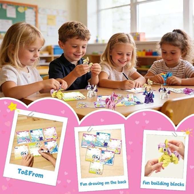 WODMAZ 24 Packs Animal Building Blocks for Kids, Unicorn Building Blocks Toy Set for Kids Classroom Prizes Goodie Bags, Valentine Gifts, Easter Basket Stuffers