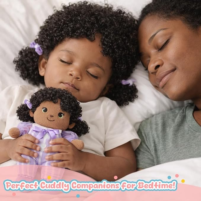 Soft Black Baby Doll My First Baby Rag Dolls for Kids,Snuggle Buddy Toys for 1 Year Old Girl,Birthday Gifts for Girls Infants Toddlers 10"(Purple)