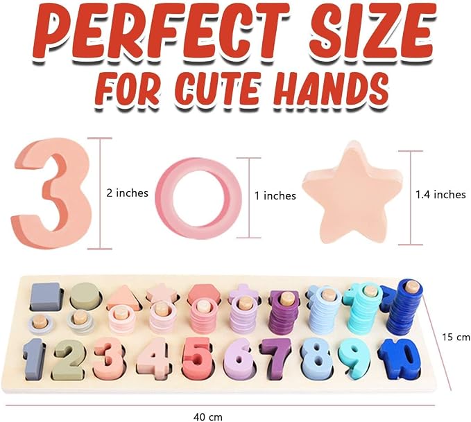 CozyBomB™ Educational Montessori Toys for 1 Year Old Toddlers - Wooden Puzzles Blocks Number Stacking Preschool Learning Activities Shape sorter Math Game Counters Baby Kids Ages 3 4 5 Years Old