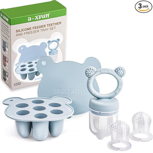 Silicone Baby Fruit Food Feeder & Mini Freezer Nibble Tray, Breastmilk Popsicle Molds for Baby Teething Relief, BPA Free Silicone Teething Toys Feeder for Safe Infant Self Feeding, Extra Food Pouches