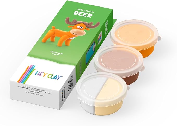 HEY CLAY Forest Animals - Claymate Deer - Air Dry Clay Kit 3 cans and Sculpting Tools with Fun Interactive Instructions App