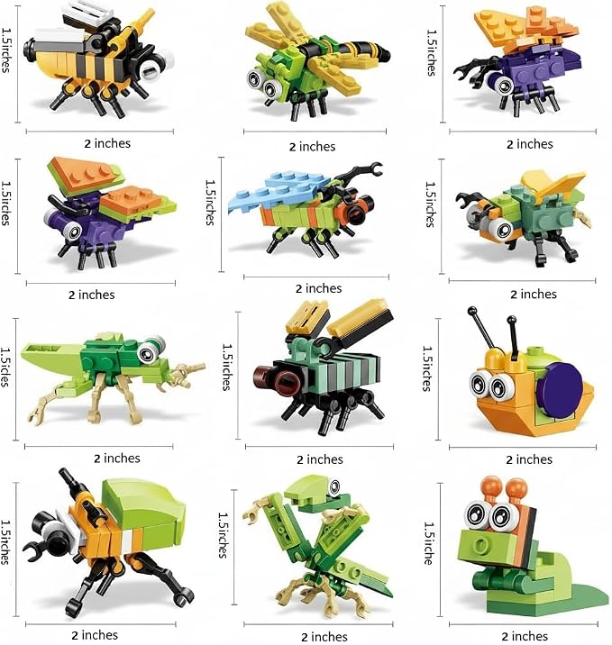BRICHBROW Party Favors for Kids - 12 Pack Animals Building Blocks for Goodie Bags Stocking Stuffers Classroom Prizes Birthday Gifts Toy Building Sets for Kids 6-12yrs