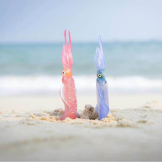 Gemini&Genius 2Pcs Squids Toys, Marine Bioluminescent Animals Cuttlefishes Toys Sea Animal Action Figures Gift Great for Educational, Cake Topper, Swim, Bath Toys, Stocking Stuffers for Kids