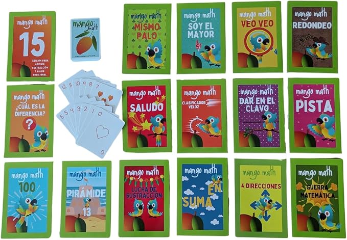 MANGO Math 15® - Math Flash Cards - Educational Math Games for Kids - Addition, Subtraction, Place Value Play & Learning Kit -2nd 3rd 4th Grades - Kids 6-12 - Set of 15 Games - Spanish Version