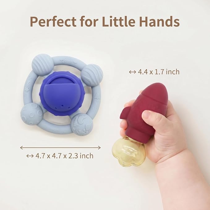 Bath Toys, 3 Pack Rocket & UFO Silicone Toy Set | Rocket squirt toy and spinning UFO bath toy. Soft silicone design for sensory water play, BPA-Free