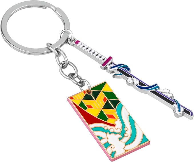 Demon Slayer Keychain, Anime Keychain with Sword & Charm Plate, Demon Slayer Merch & Gifts
