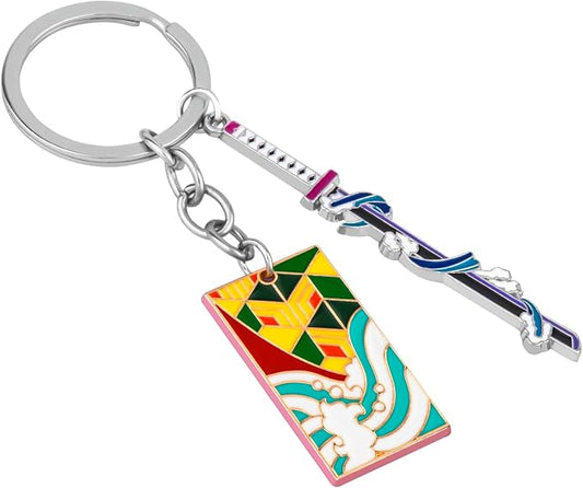 Demon Slayer Keychain, Anime Keychain with Sword & Charm Plate, Demon Slayer Merch & Gifts