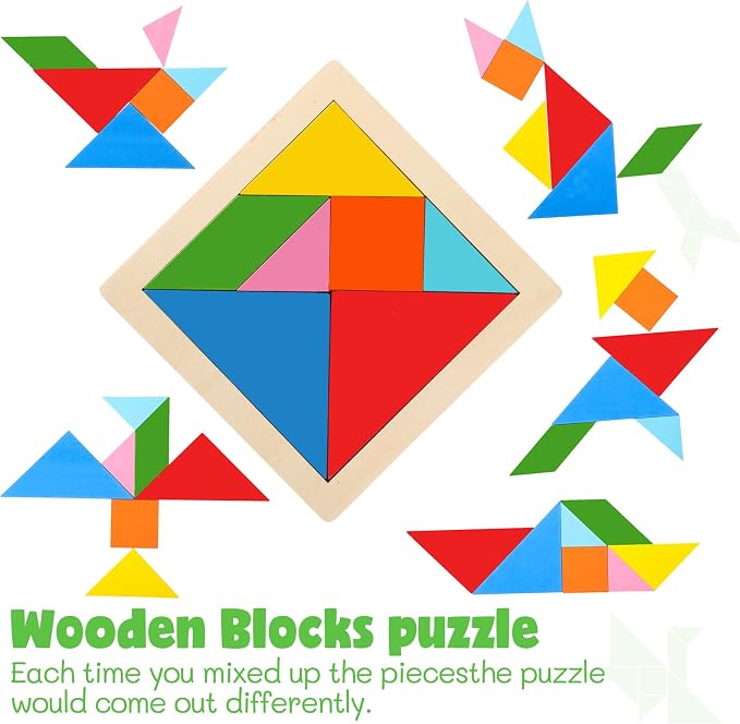 Yunsailing 3 Pack Large Wooden Blocks Puzzles Hexagon Tangram Puzzle Wooden Russian Brain Puzzles for Adult Challenge Teasers Geometric Jigsaw Logic Iq STEM Educational Gift Graduation(Novel)
