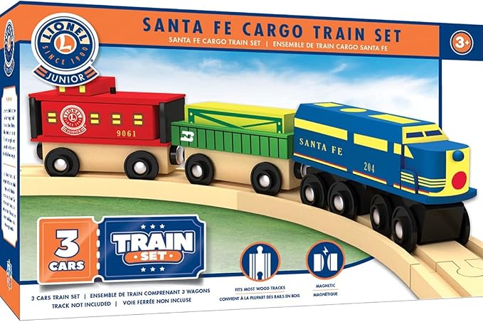 MasterPieces Wood Train Sets - Lionel Santa Fe Cargo 3 Piece Train Set - Officially Licensed Toddler & Kids Toy