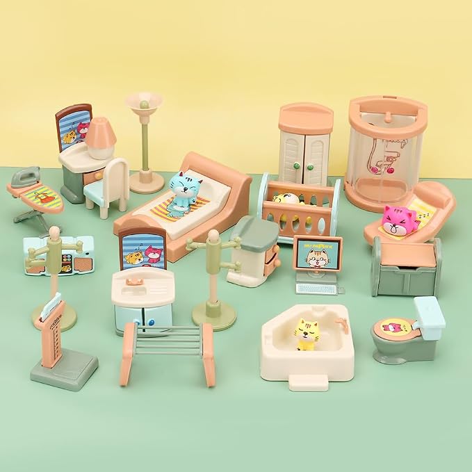 BananMelonBM 50 Pack Kids Little Dollhouse Furniture Set Toys House Big Dreams for Baby Children Girls Boys Age 3+,Miniature Accessories Educational Pretend Play Toys for Toddler